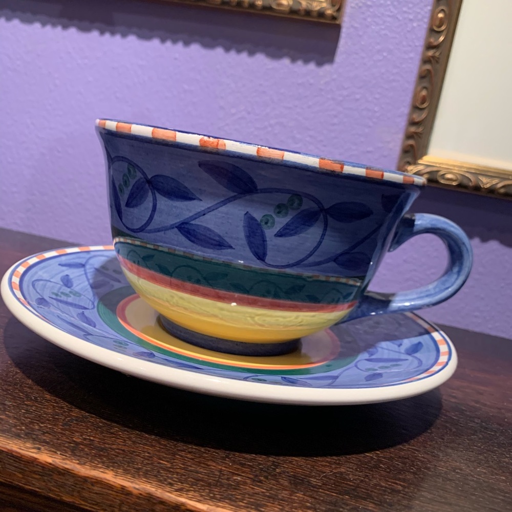 ✨✨SOLD ✨✨ blue & yellow cappucino cup & saucer